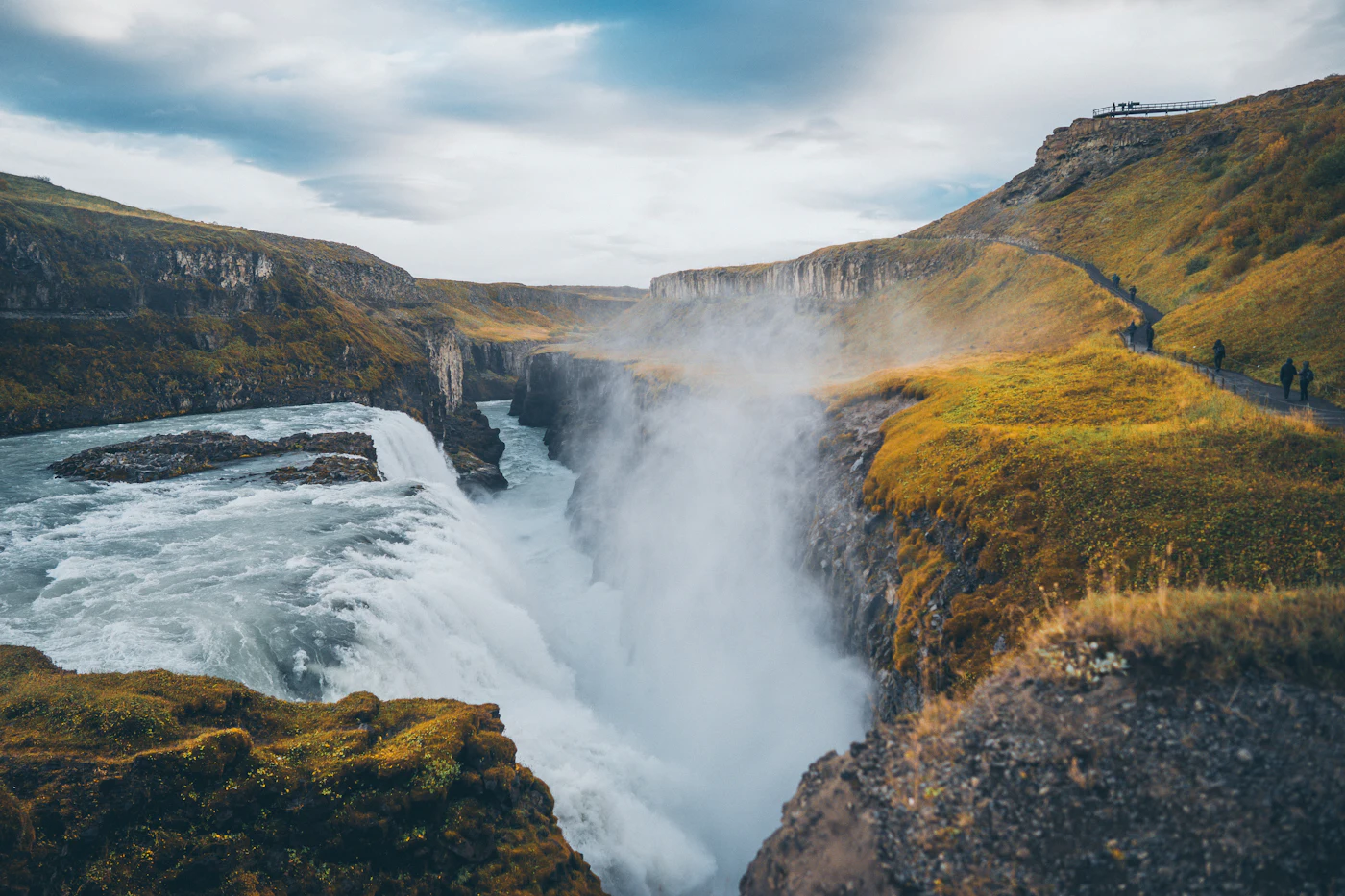 Gullfoss dropping into a narrow canyon